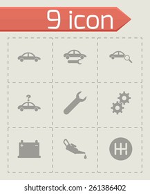 Vector black car service icon set on grey background.