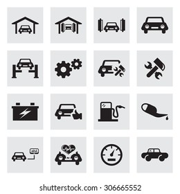 Vector black Car Service icon set on grey background