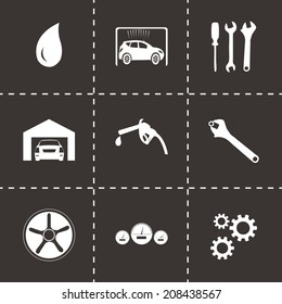 Vector black car service icons set on black background