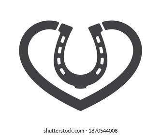 Vector black car sticker. Horseshoe with heart. Isolated on white background.