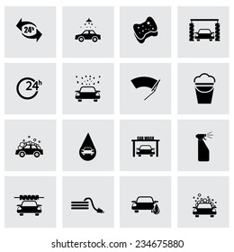 Vector black car wash icon set on grey background