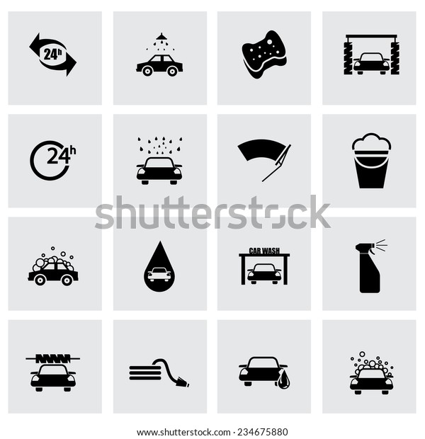 Vector black\
car wash icon set on grey\
background