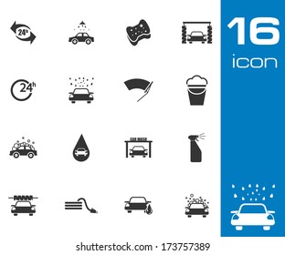 Vector black  car wash  icons set on gray background