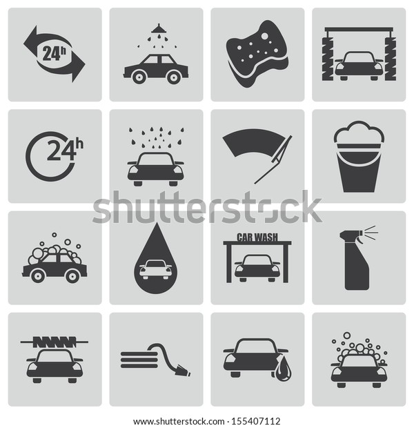 Vector black  car wash  icons
set