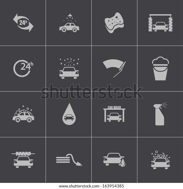 Vector black  car wash  icons\
set