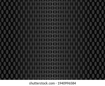 Vector black carbon fiber seamless background. Abstract cloth material with hexagonal cells for car tuning or service. Endless web texture or page fill pattern