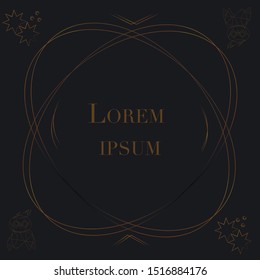 Vector black card with decoration in golden colors. Decorative ornament to be printed on the covers of books, notebooks, planners, as background, postcard