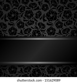 Vector black card with floral pattern.