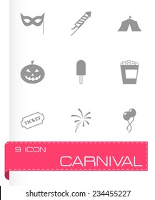 Vector black carnival icon set on grey background