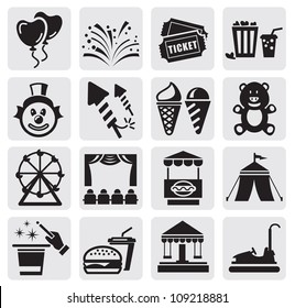 Vector Black Carnival Icons Set In The Gray Squares