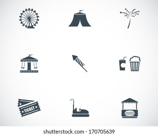 Vector black carnival icons set on white background