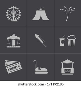 Vector black carnival icons set on gray background