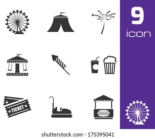 Vector black carnival icons set on gray background