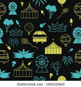 Vector black carnival seamless pattern background