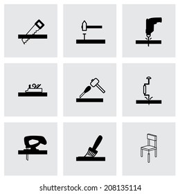 Vector black carpentry icons set on grey background