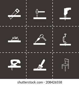 Vector black carpentry icons set on black background