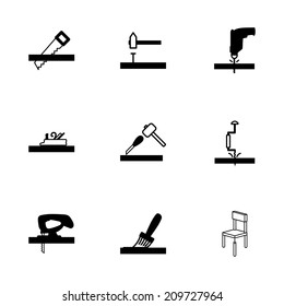 Vector black carpentry icons set on white background