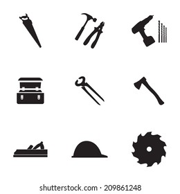 Vector black carpentry icons set on white background