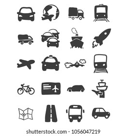 vector black cartoon collection of transport icons set isolated on white background