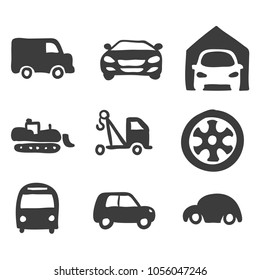 vector black cartoon collection of transport icons set isolated on white background