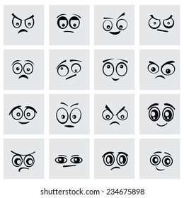 Vector black cartoon eyes icon set on grey background.