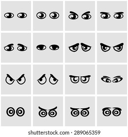 Vector black cartoon eyes icon set.