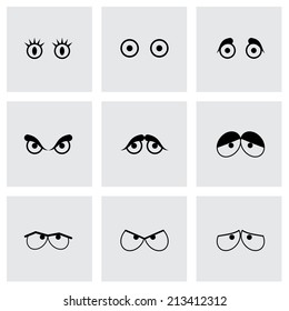 Vector black cartoon eyes icons set on grey background