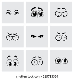 Vector black cartoon eyes icons set on grey background