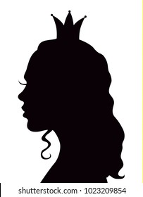 Vector black cartoon princess head silhouette isolated on white background