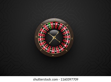 Vector black casino gambling roulette wheel. Dark silk geometric background. Online casino web banner, logo or icon