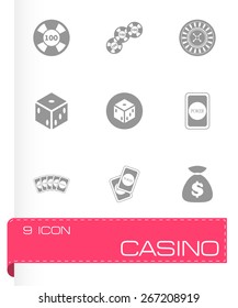 Vector black casino icon set on white background.