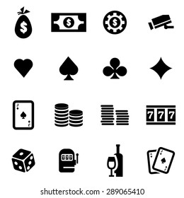 Vector black casino icon set on white background