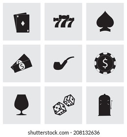 Vector black casino icons set on grey background