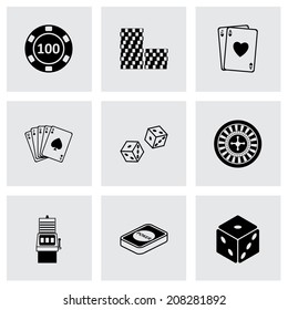 Vector black casino icons set on grey background