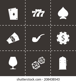 Vector black casino icons set on black background