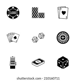 Vector black casino icons set on white background
