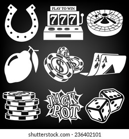 Vector black casino icons set on white