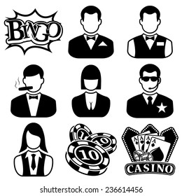 Vector black casino icons set on white