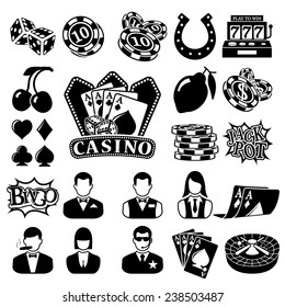 Vector black casino icons set on white