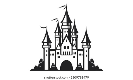 Vector black castle icon, logo. Vector illustration isolated on white background.