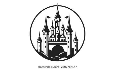 Vector black castle icon, logo. Vector illustration isolated on white background.