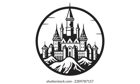 Vector black castle icon, logo. Vector illustration isolated on white background.