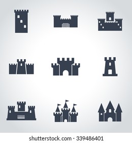 Vector Black Castle Icon Set.