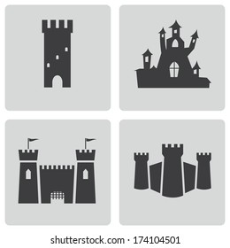 Vector black castle icons set on white background