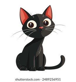 Vector black cat clip art. Halloween object for party decor. Cute black cat isolated on white background in a cartoon style