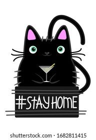  Vektorillustration, schwarze Katze mit Cocktail 