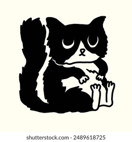 Vector negro gato garabato estilo de dibujos animados