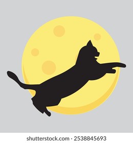  vector black cat with full moon background