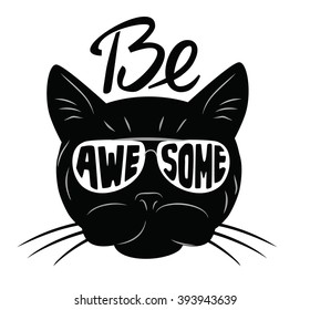 vector black cat icon on white background