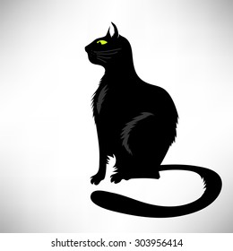 Vector Black Cat Silhouette Isolated on White Background. Symbol of Halloween